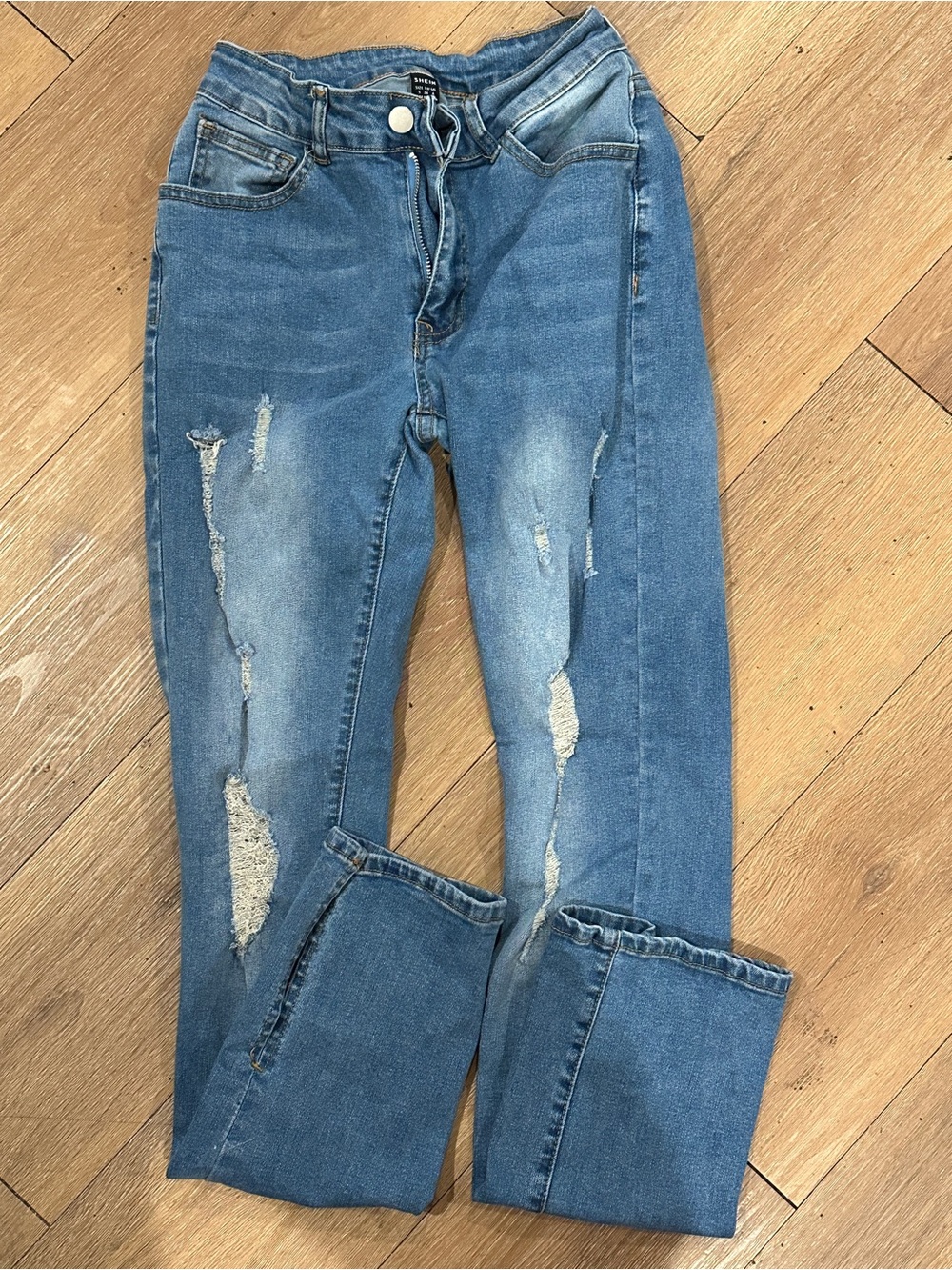 SHEIN Distressed Light Blue Skinny Jeans